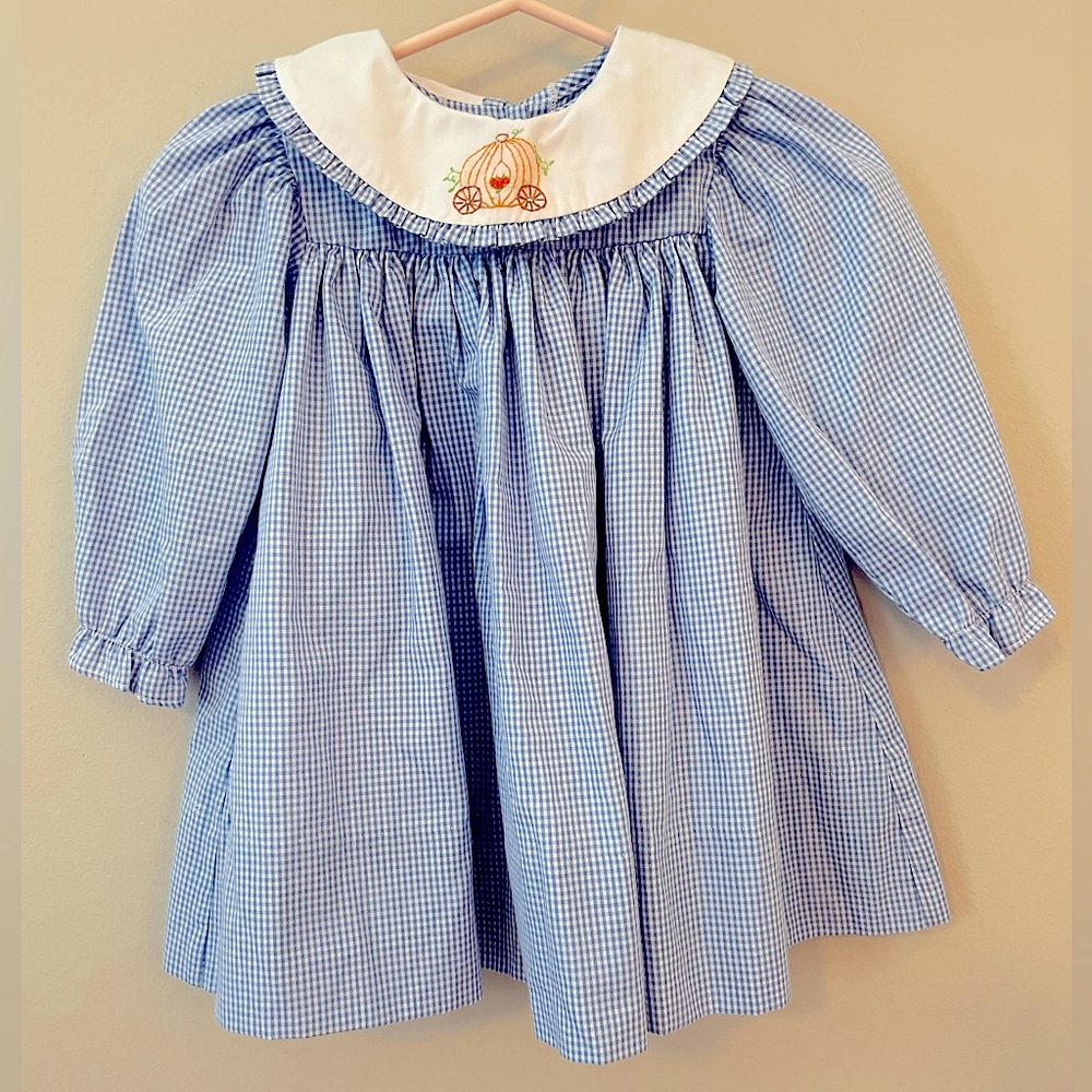 Bailey Boys Blue/White Check Embroidered Pumpkin Carriage Dress Size 12 Months